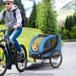 Remolque Bicicleta Perros Mascota 1 Bandera 8 Reflectores Remolque Bici 130x73x90 cm Azul Negro - Ogal.Es