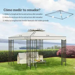 Techo de Repuesto para Cenador, 3x3 m, Cubierta de Repuesto con Techo Doble, 8 Orificios de Drenaje y Protección... - Ogal.Es