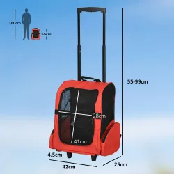 Transportín 2 en 1 para Mascotas Mochila o Carrito de Viaje para Perro y Gato con 2 Ruedas con Asa retráctil de ... - Ogal.Es