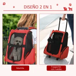 Transportín 2 en 1 para Mascotas Mochila o Carrito de Viaje para Perro y Gato con 2 Ruedas con Asa retráctil de ... - Ogal.Es