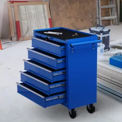 Carro Caja de Herramientas Taller Movil con 5 Cajones 4 Ruedas Chapa de Acero Azul - Ogal.Es