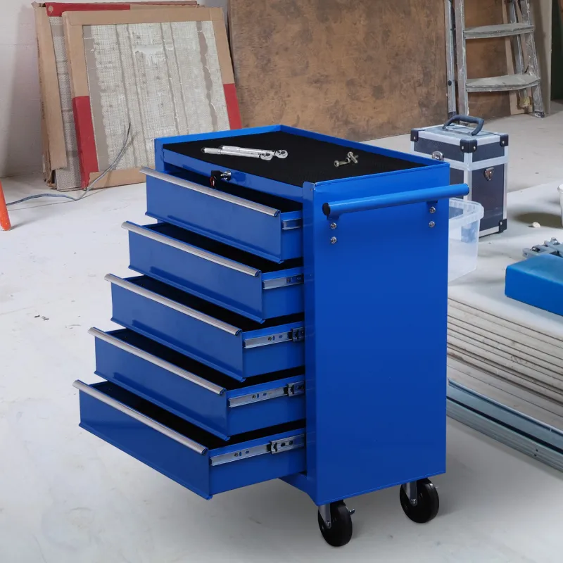 Carro Caja de Herramientas Taller Movil con 5 Cajones 4 Ruedas Chapa de Acero Azul - Ogal.Es