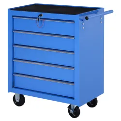 Carro Caja de Herramientas Taller Movil con 5 Cajones 4 Ruedas Chapa de Acero Azul - Ogal.Es
