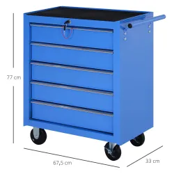 Carro Caja de Herramientas Taller Movil con 5 Cajones 4 Ruedas Chapa de Acero Azul - Ogal.Es