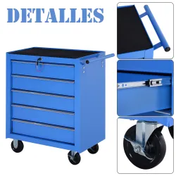 Carro Caja de Herramientas Taller Movil con 5 Cajones 4 Ruedas Chapa de Acero Azul - Ogal.Es