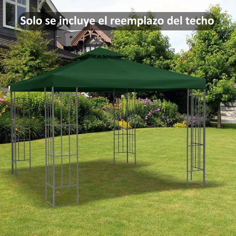 Techo de Repuesto para Cenador, 3x3 m, Cubierta de Repuesto con Techo Doble, 8 Orificios de Drenaje y Protección... - Ogal.Es