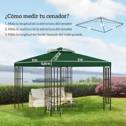 Techo de Repuesto para Cenador, 3x3 m, Cubierta de Repuesto con Techo Doble, 8 Orificios de Drenaje y Protección... - Ogal.Es