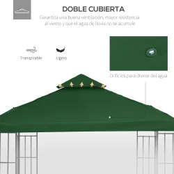 Techo de Repuesto para Cenador, 3x3 m, Cubierta de Repuesto con Techo Doble, 8 Orificios de Drenaje y Protección... - Ogal.Es
