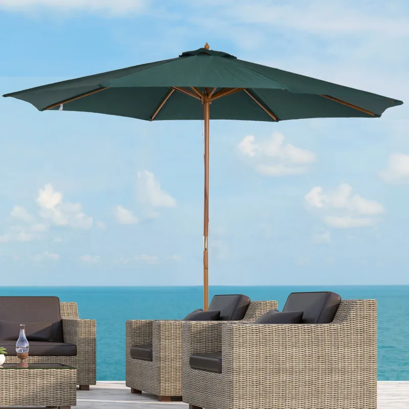 Sombrilla Ø300x250 cm Parasol con Poste de Madera con Sistema de Poleas para Jardín Patio Terraza Verde - Ogal.Es