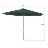 Sombrilla Ø300x250 cm Parasol con Poste de Madera con Sistema de Poleas para Jardín Patio Terraza Verde - Ogal.Es