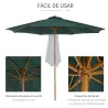 Sombrilla Ø300x250 cm Parasol con Poste de Madera con Sistema de Poleas para Jardín Patio Terraza Verde - Ogal.Es