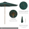 Sombrilla Ø300x250 cm Parasol con Poste de Madera con Sistema de Poleas para Jardín Patio Terraza Verde - Ogal.Es