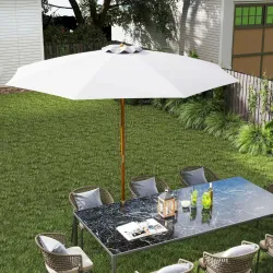 Sombrilla Terraza Exterior Ø300 cm con Techo Ventilado y Poste Desmontable de Madera para Terraza Patio Blanco - Ogal.Es