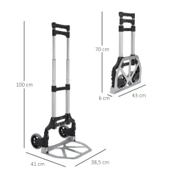 Carretilla Plegable de Aleación de Aluminio con 2 Ruedas Carga 70 kg Carretilla de Mano Portátil con Mango Exten... - Ogal.Es
