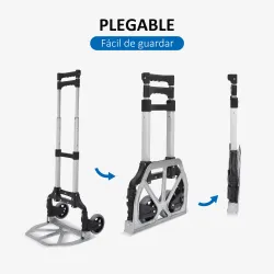 Carretilla Plegable de Aleación de Aluminio con 2 Ruedas Carga 70 kg Carretilla de Mano Portátil con Mango Exten... - Ogal.Es