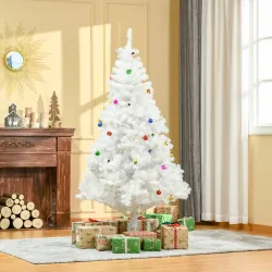 Árbol de Navidad Artificial 180 cm con 930 Ramas de Plástico 48 Decoraciones Incluidas Ø105x180 Blanco - Ogal.Es