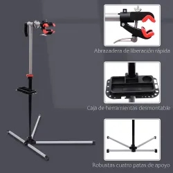 Soporte de Reparación Caballete de Bicicleta para Hogar con Altura Ajustable y Giratorio 100x66x180 cm Negro - Ogal.Es