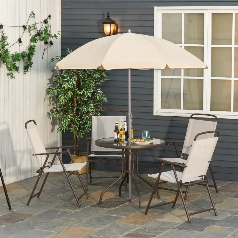 Conjunto de Muebles para Jardín con 4 Sillas 1 Mesa y 1 Parasol Texteline Aluminio y Poliéster Beige - Ogal.Es