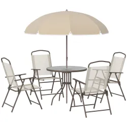 Conjunto de Muebles para Jardín con 4 Sillas 1 Mesa y 1 Parasol Texteline Aluminio y Poliéster Beige - Ogal.Es
