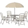 Conjunto de Muebles para Jardín con 4 Sillas 1 Mesa y 1 Parasol Texteline Aluminio y Poliéster Beige - Ogal.Es
