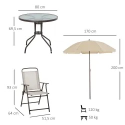 Conjunto de Muebles para Jardín con 4 Sillas 1 Mesa y 1 Parasol Texteline Aluminio y Poliéster Beige - Ogal.Es