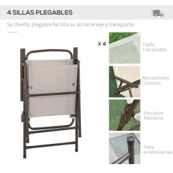 Conjunto de Muebles para Jardín con 4 Sillas 1 Mesa y 1 Parasol Texteline Aluminio y Poliéster Beige - Ogal.Es