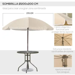 Conjunto de Muebles para Jardín con 4 Sillas 1 Mesa y 1 Parasol Texteline Aluminio y Poliéster Beige - Ogal.Es
