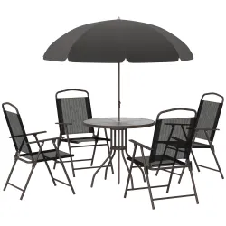 Conjunto de Muebles para Jardín con 4 Sillas 1 Mesa y 1 Parasol Texteline Aluminio y Poliéster Negro - Ogal.Es