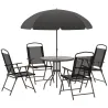 Conjunto de Muebles para Jardín con 4 Sillas 1 Mesa y 1 Parasol Texteline Aluminio y Poliéster Negro - Ogal.Es