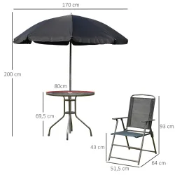 Conjunto de Muebles para Jardín con 4 Sillas 1 Mesa y 1 Parasol Texteline Aluminio y Poliéster Negro - Ogal.Es