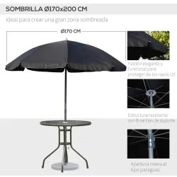 Conjunto de Muebles para Jardín con 4 Sillas 1 Mesa y 1 Parasol Texteline Aluminio y Poliéster Negro - Ogal.Es