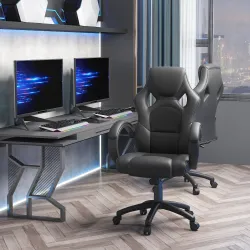 Silla de Oficina Silla Estudio con Función Basculante Altura Ajustable y Respaldo Alto Tapizado en Cuero PU y Ma... - Ogal.Es