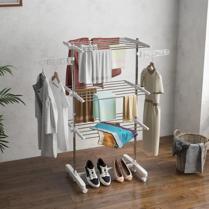 Tendedero Vertical Plegable Tendedero de Ropa con 6 Ruedas 2 Laterales Abatibles Estantes Ajustables y Marco de ... - Ogal.Es
