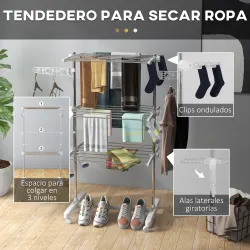 Tendedero Vertical Plegable Tendedero de Ropa con 6 Ruedas 2 Laterales Abatibles Estantes Ajustables y Marco de ... - Ogal.Es