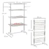 Tendedero de Ropa Plegable 80x55x172 cm con 6 Ruedas y 4 Estantes con Altura Regulable de Acero Inoxidable Plateado - Ogal.Es