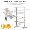 Tendedero de Ropa Plegable 80x55x172 cm con 6 Ruedas y 4 Estantes con Altura Regulable de Acero Inoxidable Plateado - Ogal.Es