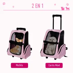 Transportín 2 en 1 para Mascotas Mochila o Carrito de Viaje para Perro y Gato con 2 Ruedas con Asa retráctil de ... - Ogal.Es