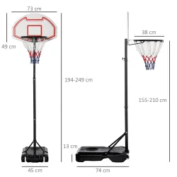 Canasta de Baloncesto con Altura Ajustable de 155-210 cm Base Rellenable y Ruedas para Exterior e Interior Multi... - Ogal.Es