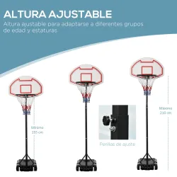 Canasta de Baloncesto con Altura Ajustable de 155-210 cm Base Rellenable y Ruedas para Exterior e Interior Multi... - Ogal.Es