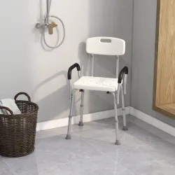 Silla de Ducha para Personas Mayores con Respaldo Altura Regulable Antideslizante y Apoyabrazos Carga 136 kg - Ogal.Es