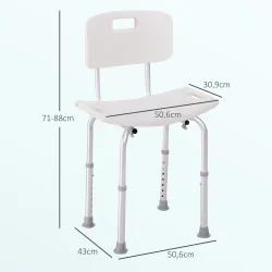 Silla para Ducha con Respaldo Altura Regulable y Antideslizante Carga 136 kg para Ancianos y Discapacitados - Ogal.Es