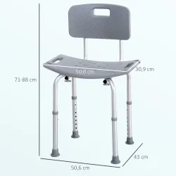 Taburete de Ducha Silla para Ducha con Respaldo Antideslizante Altura Regulable en 8 Niveles Carga 136 kg - Ogal.Es