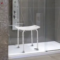 Taburete de Ducha Silla Baño Ortopedica 8 Posiciones Altura Regulable con Tapones de Goma Antideslizantes - Ogal.Es
