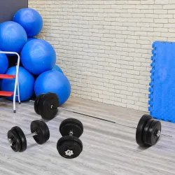 Juego de Pesas de 55 kg con Mancuernas y Barra Pesos Ajustables 2 en 1 con Discos de 10 kg 5 kg 2,5 kg 1,25 kg B... - Ogal.Es