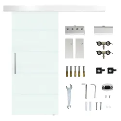 Puerta Corredera de Cristal 90x205 cm Puerta Corrediza Deslizante con Riel de Cristal de Seguridad Translúcido - Ogal.Es