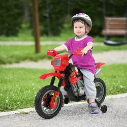 Moto Electrica Infantil Bateria 6V Recargable Niños 3+ Años Cargador y Ruedas Apoyo 102x58x66 cm Color Rojo - Ogal.Es