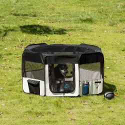 Parque Plegable para Perros de 8 Paneles Parque de Juego para Mascotas con Bolsa de Transporte Ø120x58 cm Negro - Ogal.Es