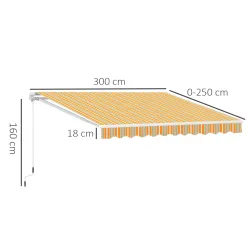 Toldo Manual Retráctil 300x250 cm, Toldo Exterior Terraza con Ángulo Ajustable, Brazo Articulado, Montaje a Pare... - Ogal.Es