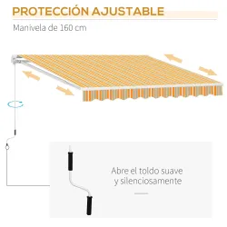 Toldo Manual Retráctil 300x250 cm, Toldo Exterior Terraza con Ángulo Ajustable, Brazo Articulado, Montaje a Pare... - Ogal.Es