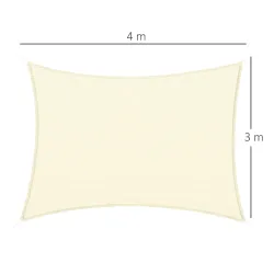 Toldo Vela Rectangular 4x3 m Vela de Sombra para Jardín Patio Terraza HDPE Anti UV y Transpirable Color Crema - Ogal.Es